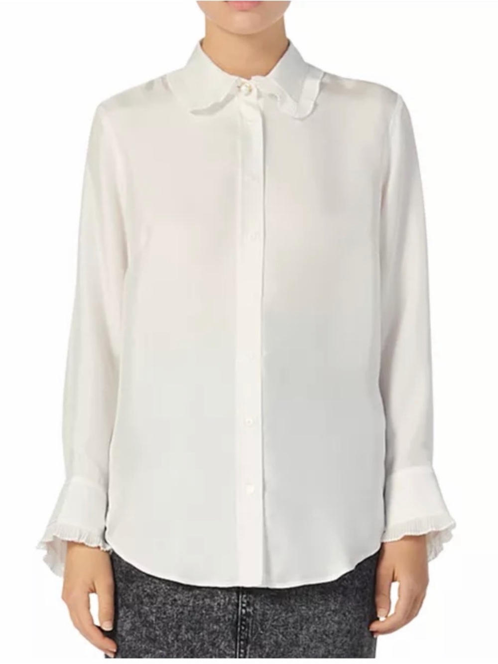 NWT Sandro Tiana Ruffled Silk Blouse
